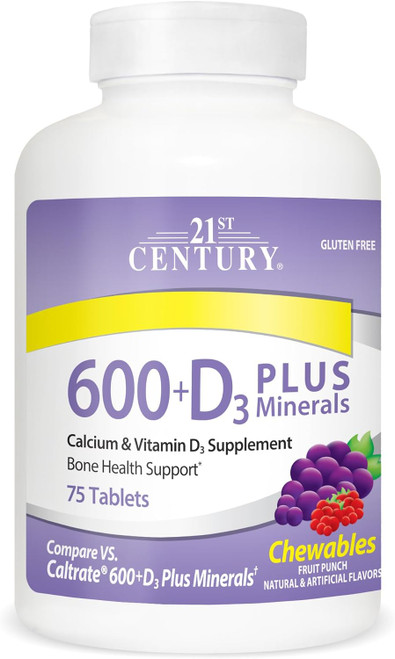 21st Century 600+D3 plus Minerals Calcium Chewables Fruit Punch - 75 ct