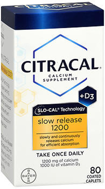Citracal Calcium Slow Release 1200 + D3 Supplement Coated Caplets - 80 ct