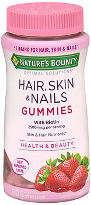 Nature's Bounty Optimal Solutions Hair, Skin & Nails With Biotin Strawberry Flavored - 80 Gummies