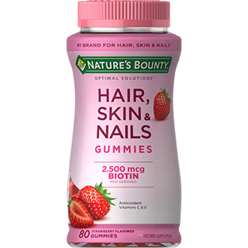 Nature's Bounty Optimal Solutions Hair, Skin & Nails With Biotin Strawberry Flavored - 80 Gummies