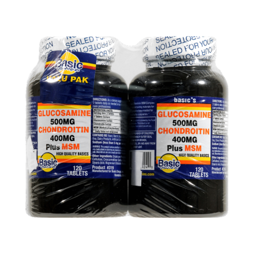 Basic Vitamins Glucosamine 500 mg Chondroitin 400 mg Plus MSM Tablets - 240 ct