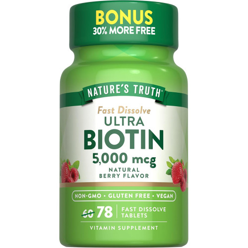 Nature's Truth Ultra Biotin 5,000 mcg Fast Dissolve Tabs Natural Berry Flavor - 78 ct