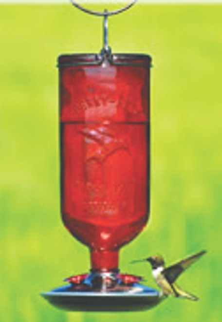 Glass Hummingbird Feeder - Antique Red/Pewter, 16 oz