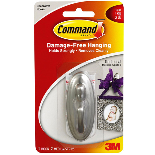 Command Traditional Medium Hook - Metallic Coated, 3 lb