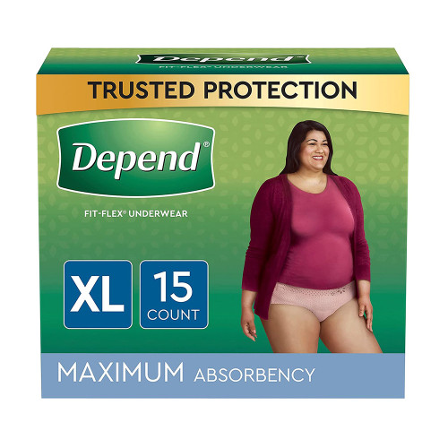 Depend Fit-Flex Underwear for Women Maximum Absorbency Size XL - 2 pks of 15