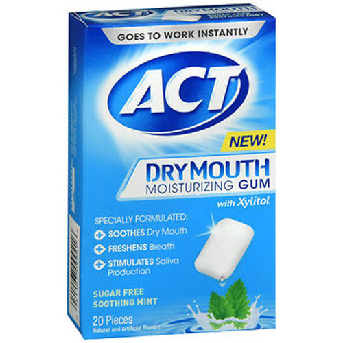 ACT Dry Mouth Moisturizing Gum With Xylitol Sugar Free Soothing Mint - 20 ct