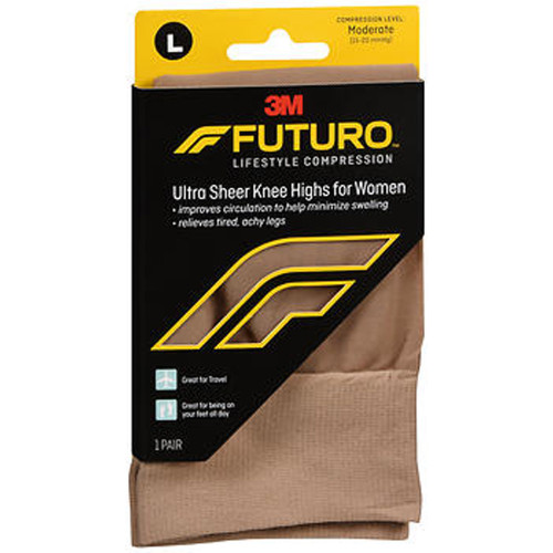 Futuro Revitalizing Ultra Sheer Knee Highs for Women Large Nude Moderate Compression - 1 Pair