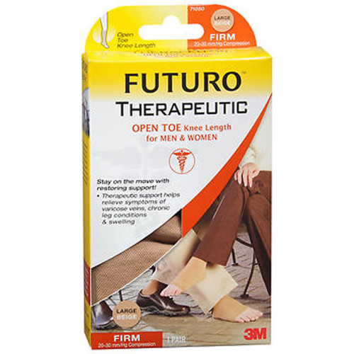 Futuro Therapeutic Open Toe Knee Length Stockings For Men & Women Large Beige Firm