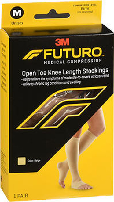 Futuro Therapeutic Open Toe Knee Length Stockings For Men & Women Medium Beige Firm