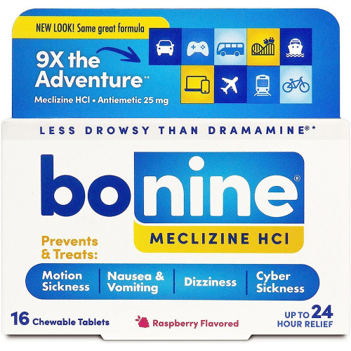 Bonine Motion Sickness Protection, Chewable Tablets, Raspberry - 16 ea.