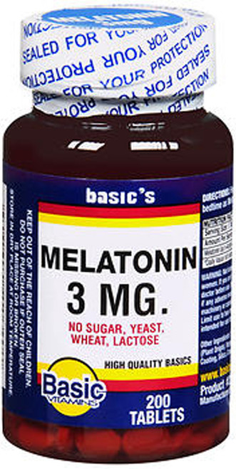 Basic Vitamins Melatonin 3 mg Tablets - 200 ct