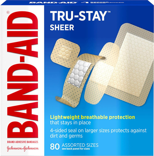 Band-Aid Tru-Stay Sheer Strips Bandages Assorted Sizes - 80 ea