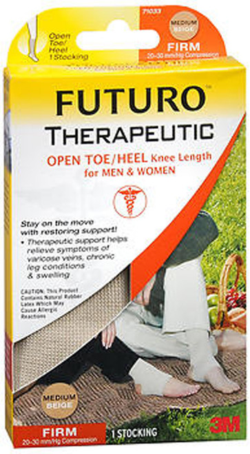 Futuro Therapeutic Open Toe/Heel Knee Length Stocking For Men & Women Medium Beige Firm #71033O