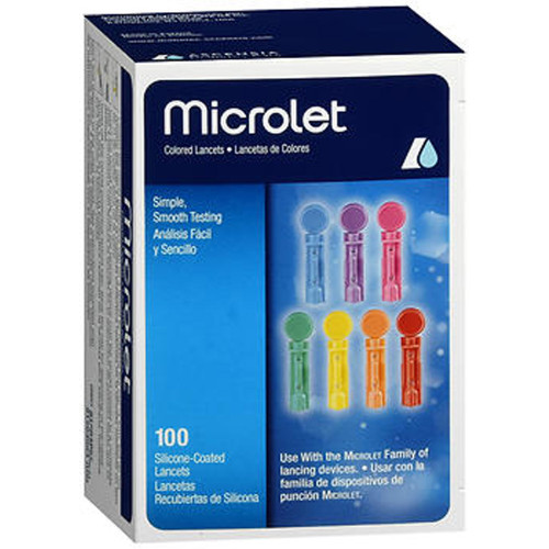 Bayer Microlet Colored Lancets, Silicon Coated - 100 ct Bayer Microlet Colored Lancets, Silicon Coated - 100 ct