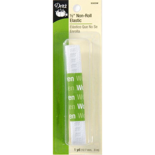 Dritz 9305W Ribbed Non-Roll Woven Elastic, White, 1/2-Inch by 1-Yard