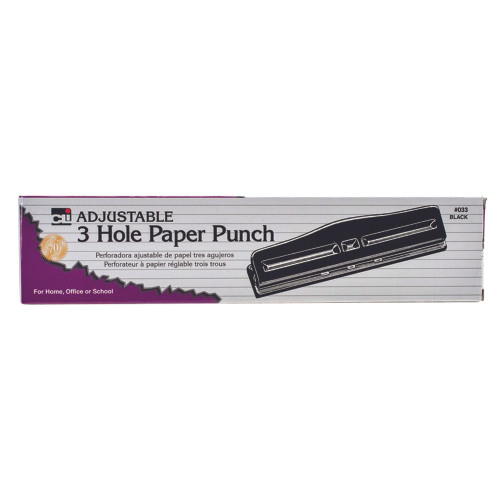 3 Hole Paper Punch- Adjustable 12 Sheet Capacity, Black