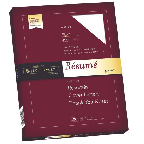 Southworth Resume Paper 8.5x11" White, 100ct, 24lb