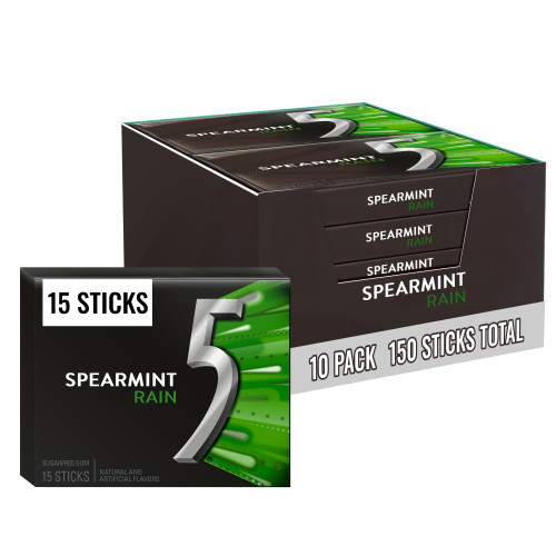 5 Gum Spearmint Rain Sugar Free 15 Piece Gum - 10 Pack Box