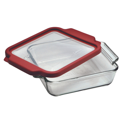 Anchor Hocking 8-Inch Square Glass Baking Dish with Cherry TrueFit Lid