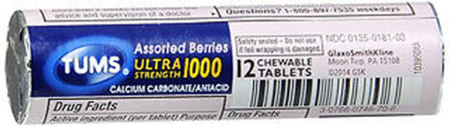 TUMS Ultra Strength 1000 Antacid Chewable Tablets Assorted Berries - 12 packs of 12 each