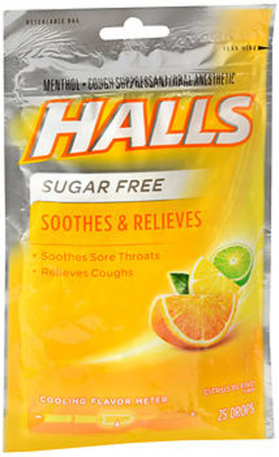 Halls Mentho-Lyptus Drops Sugar Free Citrus Blend - 25 ct