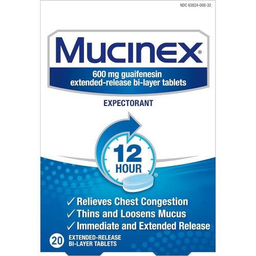 Mucinex Expectorant Extended-Release Bi-Layer Tablets, 600 mg - 20 Ct. Mucinex Expectorant Extended-Release Bi-Layer Tablets, 600 mg - 20 Ct.