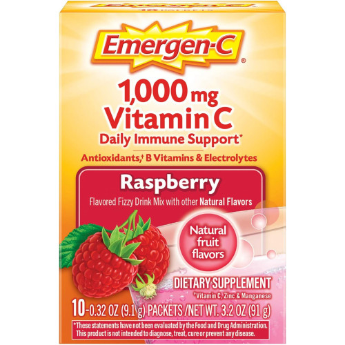 Emergen-C 1,000 mg Vitamin C Fizzy Drink Mix Packets Raspberry Flavored - 10 ct