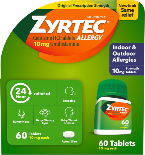 Zyrtec 24 Hour Allergy 10 mg Tablets - 60 ct