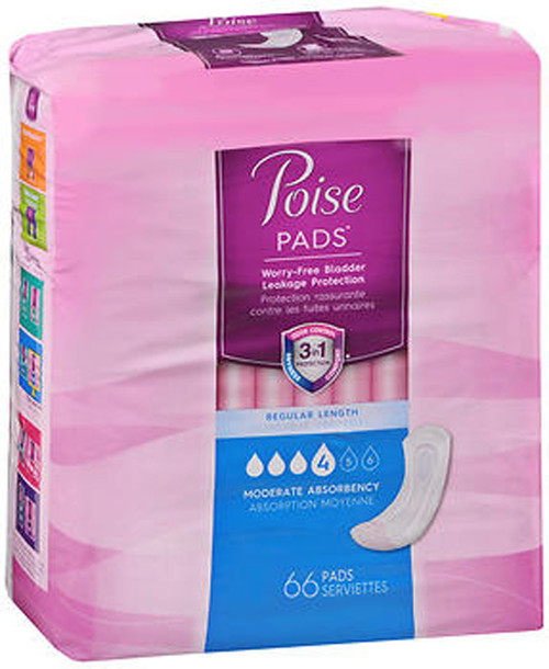 Poise Pads Regular Length Moderate Absorbency - 2 pks of 66