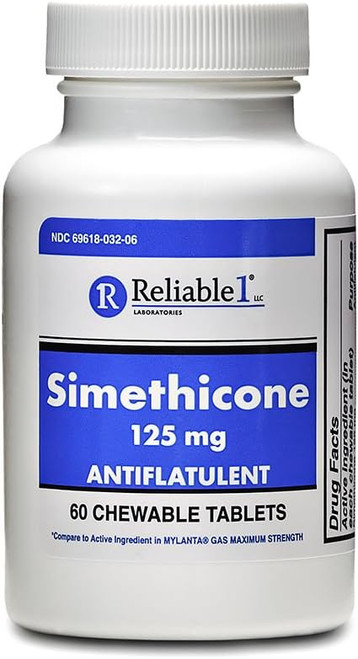 Reliable 1 Laboratories Simethicone 125 MG Antiflatulent Chewable Tablets 60 Count