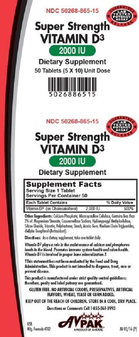 AvPak Vitamin D3 (Cholecalciferol) Strength 2000IU, 50 Count