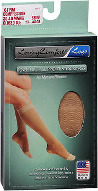 Loving Comfort, Knee High Support Sleeve for Pain Relief Stocking X-Firm 30-40 MMHG Beige 2XL Closed Toe - 1 pair – with Gentle and Reliable Fit