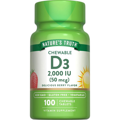 Nature's Truth D3 50 mcg (2,000 IU) Chewable Tablets Natural Berry Flavor - 100 ct