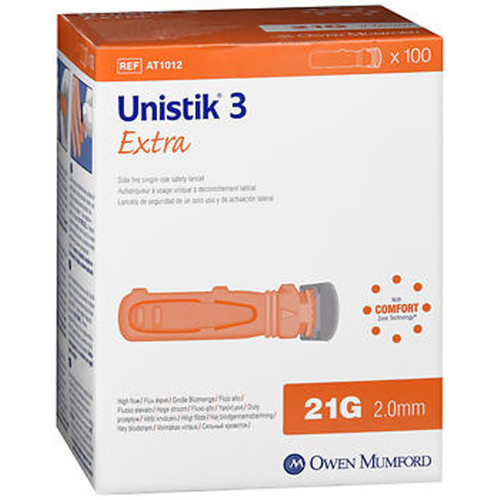 Owen Mumford Unistik 3 Extra Safety Lancets 21G 2.0mm - 100 ct