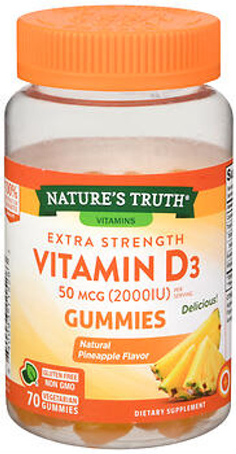 Nature's Truth Extra Strength Vitamin D3 50 mcg (2000 IU) Gummies Natural Pineapple Flavor - 70 ct