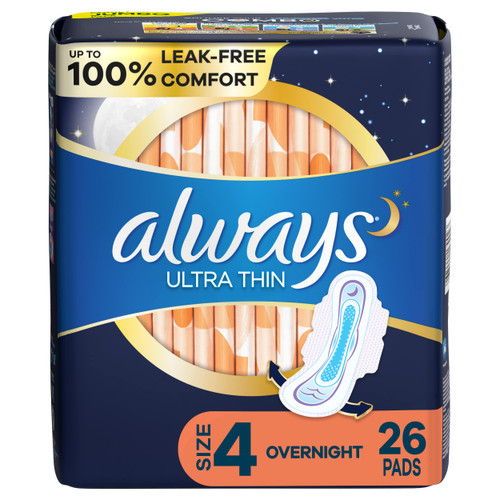 Always Ultra Thin Pads with Flexi-Wings Overnight - 6 packs of 26