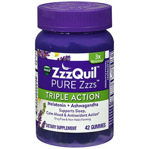 ZzzQuil Pure Zzzs Triple Action Melatonin and Ashwagandha Gummies - 42 ct ZzzQuil Pure Zzzs Triple Action Melatonin and Ashwagandha Gummies - 42 ct