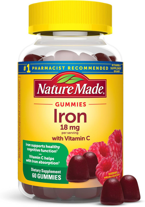 Nature Made Iron 18 mg with Vitamin C Gummies Raspberry - 60 ct