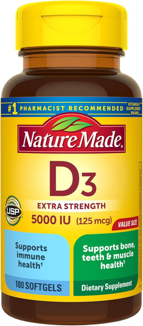 Nature Made D3 5000 IU (125 mcg) Softgels Extra Strength - 180 ct