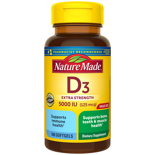 Nature Made D3 5000 IU (125 mcg) Softgels Extra Strength - 180 ct Nature Made D3 5000 IU (125 mcg) Softgels Extra Strength - 180 ct