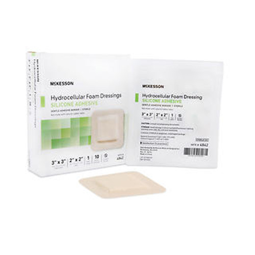 McKesson Square Sterile Adhesive Silicone Foam 3x3 Dressing with Border - 10 each