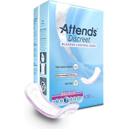 Attends Discreet Bladder Control Pads Maximum Absorbency - 10 pks of 20