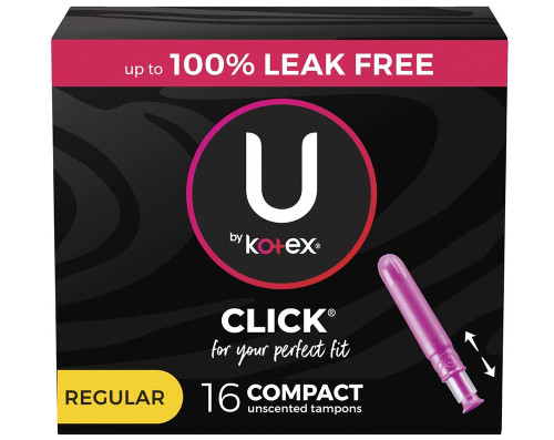 U by Kotex Click Compact Tampons Unscented Regular Absorbency - 16 ct
