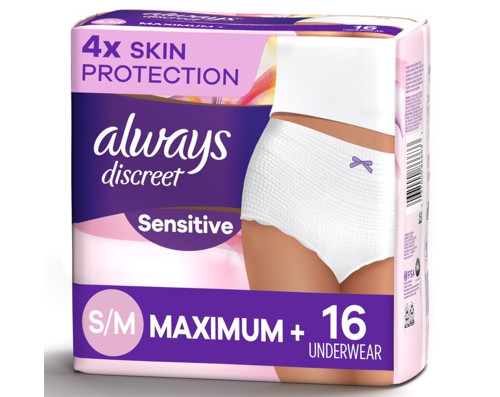Always Discreet Maximum+ Underwear For Sensitive Skin Small/Medium - 2 pks of 16