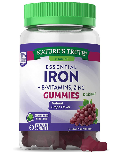 Nature's Truth Essential Iron + B-Vitamins, Zinc Gummies Natural Grape Flavor - 60 ct