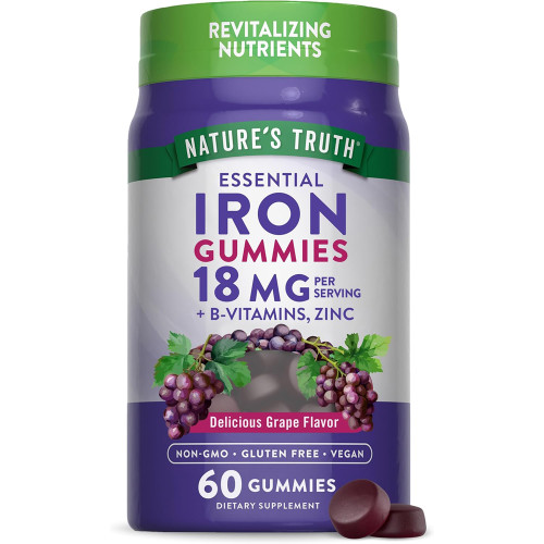 Nature's Truth Essential Iron + B-Vitamins, Zinc Gummies Natural Grape Flavor - 60 ct