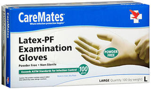 Caremates Disposable Medical Exam Gloves Latex Powder Free Large - 100 ct