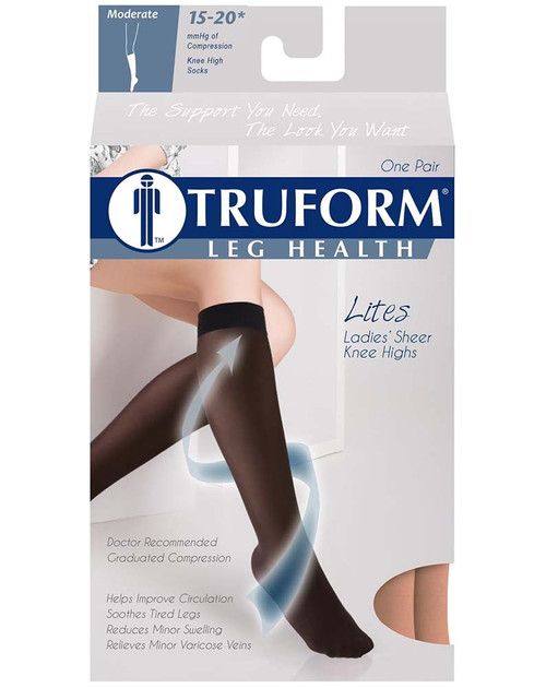 Truform Women's Sheer Compression Stockings, Knee High Length, 15-20 mmHg, Nude - X-Large