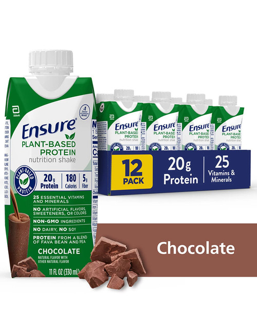 Ensure Chocolate Plant-Based Protein Nutrition Shake, 11 oz each - 12 ct