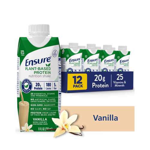 Ensure Plant-based Protein Nutrition Shake Vanilla, 11 oz each - 12 ct Ensure Plant-based Protein Nutrition Shake Vanilla, 11 oz each - 12 ct